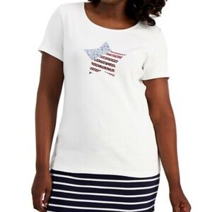 Karen Scott White Tee with Bedazzled USA Star Design